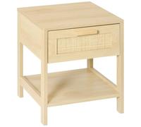 HOMCOM Mesita de Noche Mesilla de Noche Cajón de Ratán Natural | Cajón de Ratán, Estante Inferior, para Dormitorio Sala, Carga 40 kg, 40x40x48 cm