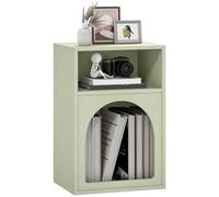 HOMCOM Mesita de Noche Moderna Mesilla de Noche Estrecha con 2 Compartimentos Abiertos Diseño en Forma de Arco Mesa Auxiliar BLANCO 40x30x60 cm