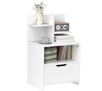 HOMCOM Mesita de Noche Moderna, Mesilla de Noche con Cajón y Estantes Pequeños y Compartimiento, Mesita Auxiliar para Dormitorio, Salón, 45x35x73 cm, Blanco BLANCO 45x35x73 cm