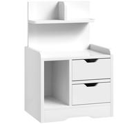 HOMCOM Mesita de Noche para Dormitorio con 2 Cajones y Estantes Moderna de Madera Blanco Brillante Aosom España
