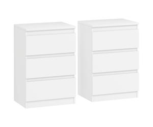 HOMCOM Mesita de Noche, Set de 2 Mesitas con 3 Cajones, Mesilla de Noche, Cómoda para Dormitorio, Sala de Estar, 40 x 30 x 59,5 cm, Blanco
