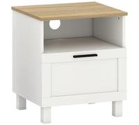 HOMCOM Mesita moderna minimalista con cajón y estante abierto, en madera, 45x38x50 cm, Blanco y color madera Aosom España