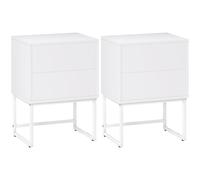 HOMCOM Pack de 2 Mesitas de Noche Estrechas con 2 Cajones Apertura por Presión y Patas de Acero 40x30x55 cm Blanco blanco 40X30X55 cm