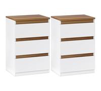 HOMCOM Pack de 2 Mesitas de Noche Mesillas de Noche Dormitorio Estrechas con 3 Cajones Estilo Moderno 40x30x59,5 cm Blanco