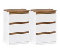 HOMCOM Pack de 2 Mesitas de Noche Mesillas de Noche Dormitorio Estrechas con 3 Cajones Estilo Moderno 40x30x59,5 cm Blanco