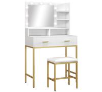 HOMCOM Mobile Toeletta con Espejo 2 Cajones 5 Estantes y Taburete en MDF y Truciolato 80x40x138 cm Blanco Aosom España