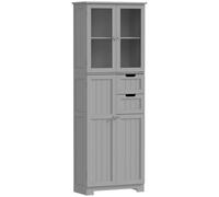 HOMCOM Mueble alto de baño, mueble de almacenamiento con 4 puertas (2 con vidrio), 2 cajones y estantes ajustables, blanco Aosom España