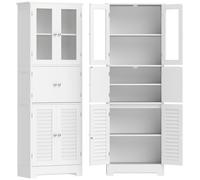 HOMCOM Mueble alto de baño, mueble de almacenamiento con 6 puertas incl. 2 acristaladas y 2 persianas, estante regulable, blanco