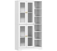 HOMCOM Mueble alto de cocina, vitrina con 4 puertas con cierre suave en vidrio templado, 90x35x172cm, blanco