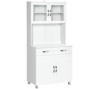 HOMCOM Mueble Aparador auxiliar de Cocina Alacena Armario de Comedor Estantes Interiores Ajustables y Cajón 80x48x170 cm Blanco Aosom España