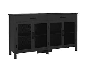 HOMCOM Mueble Aparador Bajo Armario de Almacenaje, 4 Puertas con Estantes Ajustables y 2 Cajones, Estilo Industrial, 150 x 40 x 85 cm, Color Negro