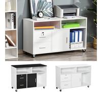 HOMCOM Mueble Auxiliar de Oficina Archivador con ruedas, estantes y cajones 100x35x65 Negro/Blanco