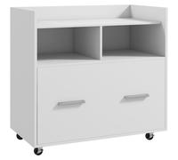 HOMCOM Mueble Archivador Lateral con Ruedas y Estante Abierto, Amplio Cajón, Barra Regulable Blanco