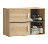 HOMCOM Mueble Auxiliar de Baño 2 Puertas Moderno 80x35x57,5 cm Natural | Armario de Baño de Pared, Compartimentos Abiertos de Almacenamiento, para Entrada Cocina