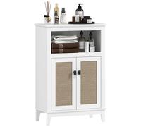 HOMCOM Mueble Auxiliar de Baño con 2 Puertas con Frontal de Ratán Armario de Baño con Estante Ajustable y Compartimento Abierto White