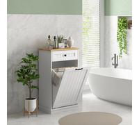 HOMCOM Mueble Auxiliar de Baño con Cesto para la Ropa 52x33x90 cm Blanco