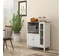 HOMCOM Mueble Auxiliar de Cocina Moderno Mueble para Microondas Aparador de Cocina con Estantes 3 Puertas Compartimiento Abierto y Sistema Anti-vuelco para Comedor 80x35x97 cm Blanco