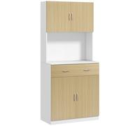 HOMCOM Mueble Auxiliar de Cocina con Puertas Cajón y Estantes Ajustables Antivuelco 80x40x180 cm Natural y Blanco