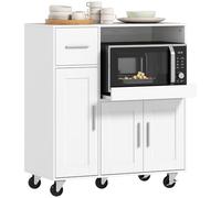 HOMCOM Mueble Auxiliar de Cocina con Ruedas 3 Puertas 80x40x88,7 cm Blanco