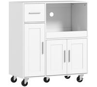 HOMCOM Mueble Auxiliar de Cocina con Ruedas Aparador de Cocina para Microondas con Bandeja Deslizante 80x40x88,7 cm Blanco Aosom España