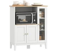 HOMCOM Mueble Auxiliar de Cocina Moderno Mueble para Microondas Aparador de Cocina con Estantes 3 Puertas Compartimiento Abierto y Sistema Anti-vuelco para Comedor 80x35x97 cm Blanco