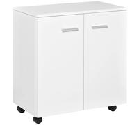 HOMCOM Mueble Auxiliar de Madera Con Ruedas y 2 Puertas 60x35x65cm Blanco