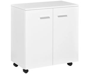HOMCOM Mueble Auxiliar de Madera Con Ruedas y 2 Puertas 60x35x65cm Blanco