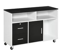 HOMCOM Mueble Auxiliar de Oficina Mueble Archivador con Ruedas Estantes y Cajones Armario Multiusos con Gran Almacenaje 100x35x65 cm Negro y Blanco