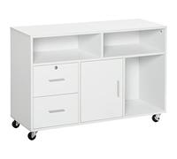 HOMCOM Mueble Auxiliar de Oficina Mueble Archivador con Ruedas Estantes y Cajones Armario Multiusos con Gran Almacenaje 100x35x65 cm Blanco