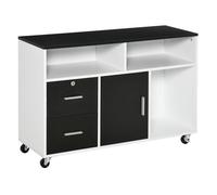 HOMCOM Mueble Auxiliar de Oficina Archivador con ruedas, estantes y cajones 100x35x65 Negro/Blanco