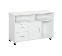 HOMCOM Archivador con Ruedas Estantes y Cajones Mueble Auxiliar de Oficina Armario Multiusos con Gran Almacenaje 100x35x65 cm Blanco Aosom España