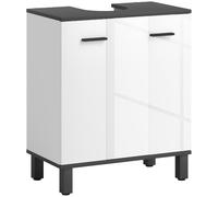 HOMCOM Mueble Bajo Lavabo Compacto 2 Puertas 60x34x70 cm Blanco Brillo | Mueble de Baño, Estante Ajustable, Estilo Moderno, para Lavabo con o sin Pedestal