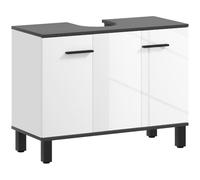 Homcom mueble bajo lavabo, mueble de baño compacto con estante ajustable, 2 puertas, estilo moderno, para lavabo con o sin pedestal, 80x34x60 cm, blanco brillo 34 cm