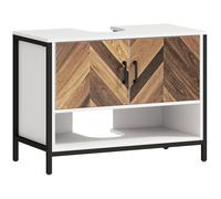 HOMCOM Mueble bajo Lavabo con 2 Puertas y Compartimento Abierto para Lavabo con o sin Pedestal 80x40x60 cm Crema y Nogal