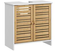 Homcom mueble bajo lavabo mueble para debajo del lavabo moderno con puertas magnéticas de bambú y estante ajustable 60x30x60 cm blanco y natural 30 cm