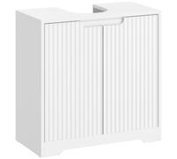 HOMCOM Mueble Bajo Lavabo con Puertas de Cierre Suave 60x30x60 cm Blanco | Diseño Acanalado, 2 Estantes, Mueble de Baño, para Lavabo con o sin Pedestal