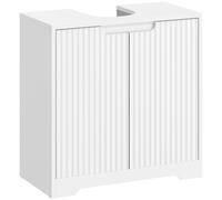 HOMCOM Mueble Bajo Lavabo con Puertas de Cierre Suave y Diseño Acanalado 2 Estantes para Lavabo con o sin Pedestal Blanco Aosom España