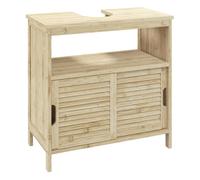 HOMCOM Mueble Bajo Lavabo de Bambú, Armario Debajo de Lavabo con Puertas Correderas de Lamas, Compartimento Abierto, Estilo Moderno, 60x30x60 cm, Natural Caqui oscuro