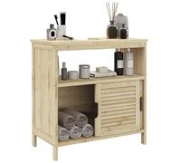 HOMCOM Mueble Bajo Lavabo de Bambú, Armario Debajo de Lavabo con Puertas Correderas de Lamas, Compartimento Abierto, Estilo Moderno, 60x30x60 cm, Natural Caqui oscuro