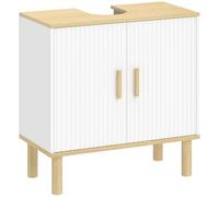 Homcom mueble bajo lavabo, mueble de baño con estante ajustable, 2 puertas acanaladas y patas de madera, estilo moderno para lavabo sin pedestal, 60x30x61 cm, blanco