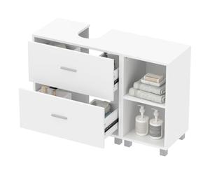HOMCOM Mueble Bajo Lavabo, Mueble Baño para Pedestal 90x30x60 cm Blanco | Armario de Baño, Diseño Modular, 2 Cajones, 2 Estantes Abiertos, Estilo Moderno