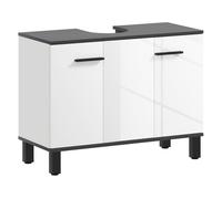 Homcom mueble bajo lavabo, mueble de baño compacto con estante ajustable, 2 puertas, estilo moderno, para lavabo con o sin pedestal, 80x34x60 cm, blanco brillo 34 cm