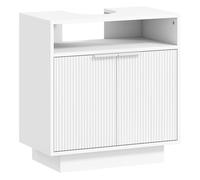 Homcom mueble bajo lavabo mueble de baño con 2 puertas acanaladas y compartimento abierto armario de baño para lavabo sin pedestal estilo moderno 60x33x63 cm blanco