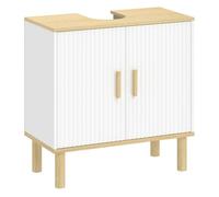 Homcom mueble bajo lavabo, mueble de baño con estante ajustable, 2 puertas acanaladas y patas de madera, estilo moderno para lavabo sin pedestal, 60x30x61 cm, blanco