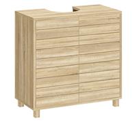 Homcom mueble bajo lavabo, mueble de baño con estante ajustable, puertas de listones y apertura por presión, para lavabo con pedestal o pared, 60x30x60 cm, natural 60 cm
