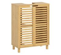 Homcom mueble bajo lavabo, mueble de baño de bambú con 2 puertas de lamas, estante ajustable, para lavabos con o sin pedestal, 60x30x80 cm, natural