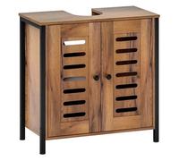 Homcom mueble bajo lavabo, mueble de baño industrial, 2 puertas de lamas con cierre magnético, estante ajustable, para lavabos sin pedestal, 60x30x60 cm, marrón rústico 60 cm