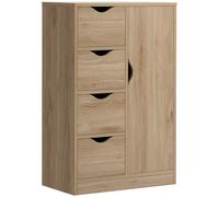 HOMCOM Mueble buffet de almacenaje práctico y moderno con 1 armario y 4 cajones para bebidas, para salón, cocina, entrada, comedor - Marrón