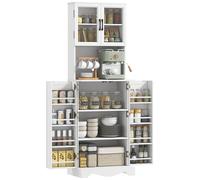 HOMCOM Mueble buffet de cocina, armario de cocina, vitrina para vajilla, 4 puertas, 8 compartimentos para especias, encimera, estante ajustable