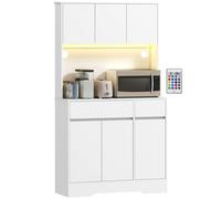 HOMCOM Mueble Buffet de Cocina con Luz LED RGB, Mueble de Almacenamiento para Cocina, Mueble de Almacenamiento con Encimera, Unidad de Almacenamiento con Superficie de Trabajo, 6 Puertas, 2